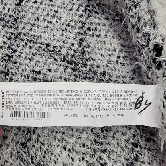 ZARA white diamond pattern eyelash open front cardigan with pockets M - Picture 5 of 8